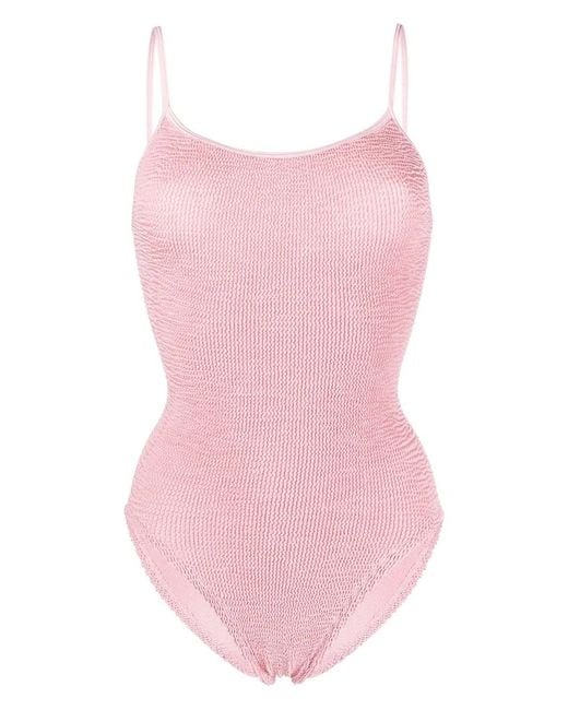 Hunza G Pink Pamela Metallic Seersucker Swimsuit