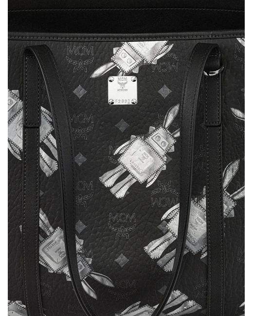 MCM Black Visetos-Print Rabbit-Motif Tote Bag