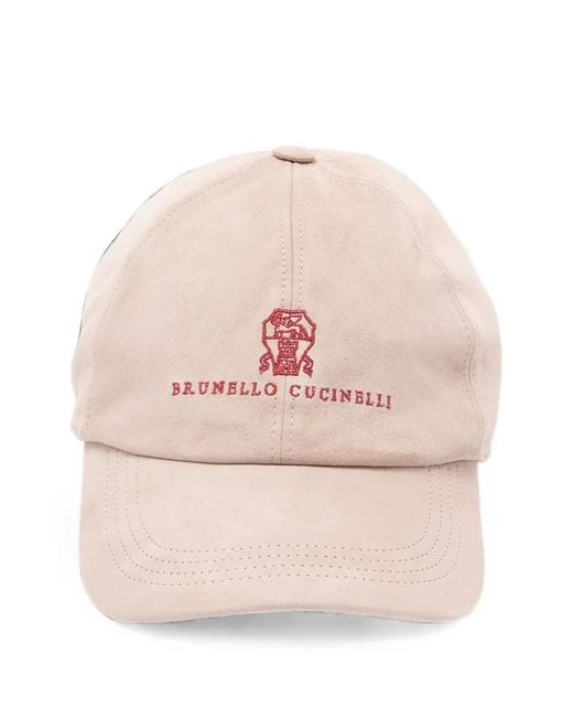 Brunello Cucinelli Pink Logo-Embroidered Suede Baseball Cap for men