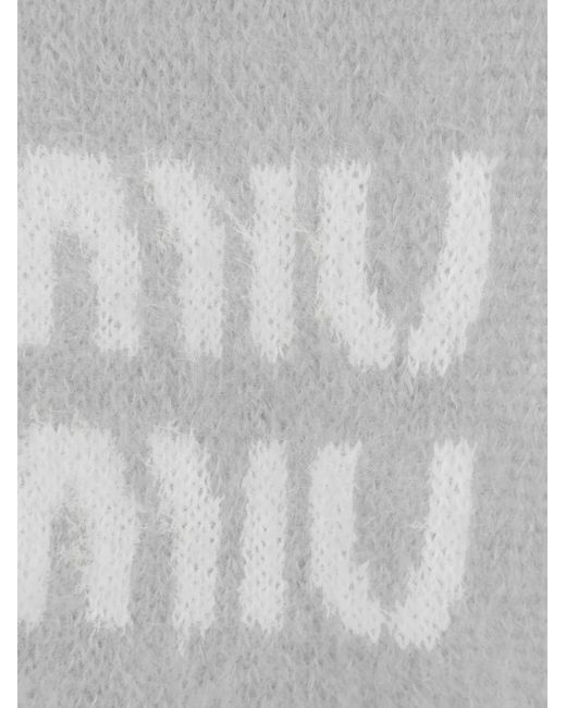 Miu Miu White Logo-Jacquard Fringed Scarf