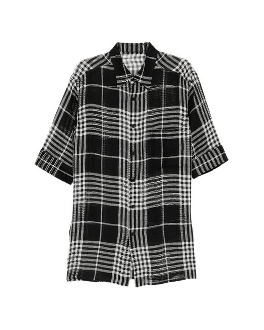 Yohji Yamamoto Black Check-Print Semi-Sheer Shirt for men
