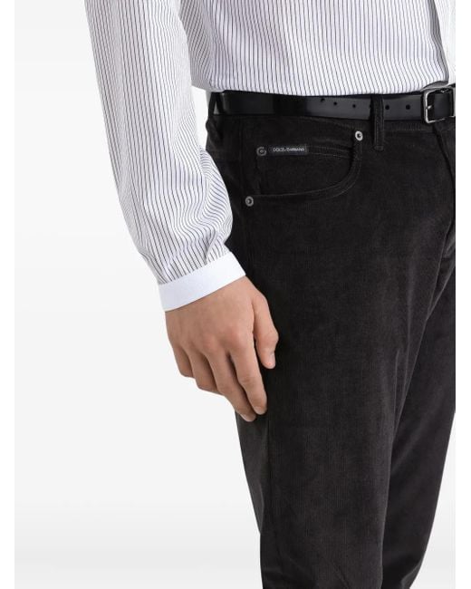 Dolce & Gabbana Black Corduroy Logo-Plaque Trousers for men