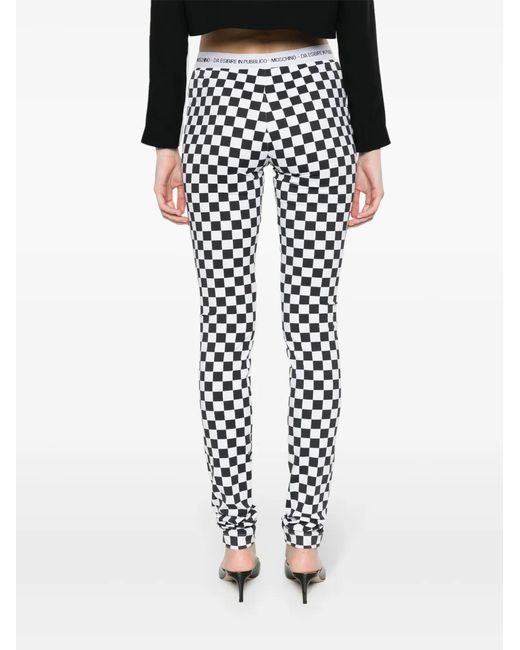 Moschino White Checkerboard-Print Flared Trousers