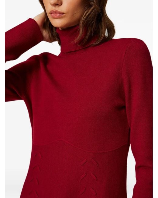 Twinset Red Robe Courte En Maille À Col Roulé