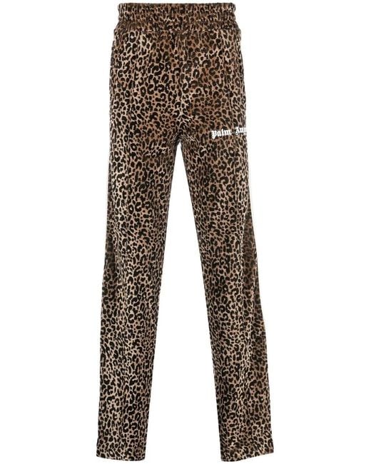 Palm Angels Gray Leopard-Print Track Pants for men