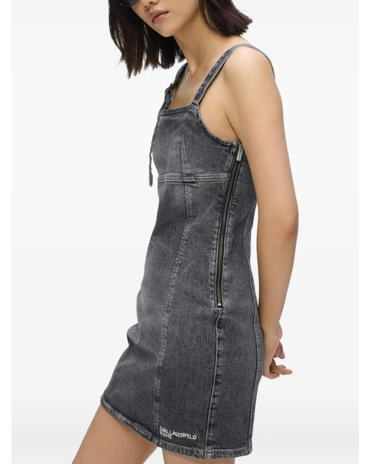 Karl Lagerfeld Gray Buckle-Strap Denim Mini Dress