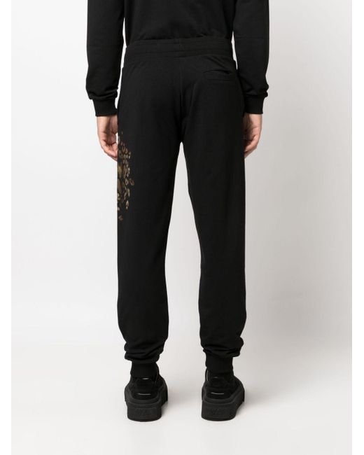 Moschino Black Logo-flocked Stretch-cotton Track Pants for men