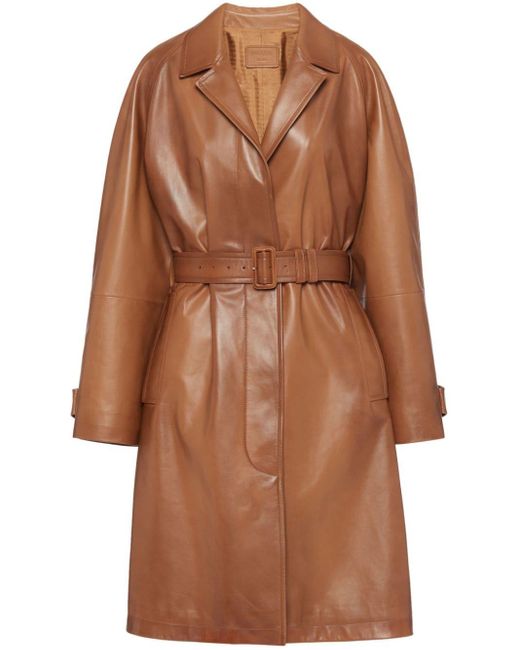 Prada Brown Belted Leather Trench Coat