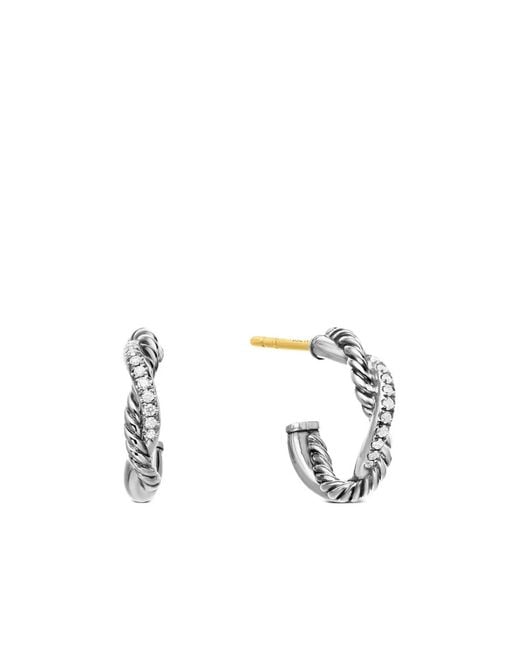David Yurman Metallic Sterling Petite Infinity Diamond Huggie Hoop Earrings (3Mm)