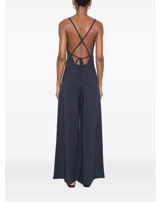 MOUTAKI Blue Cross-Straps Wide-Leg Jumpsuit