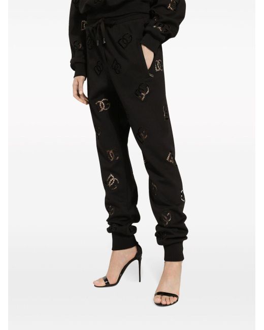 Pantalones de chándal con logo bordado Dolce & Gabbana de color Black
