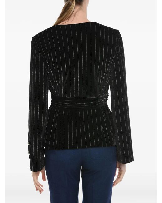 Philipp Plein Black Striped Belted Blouse