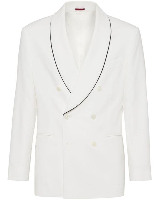 Brunello Cucinelli White Contrasting-trim Cotton Blazer for men