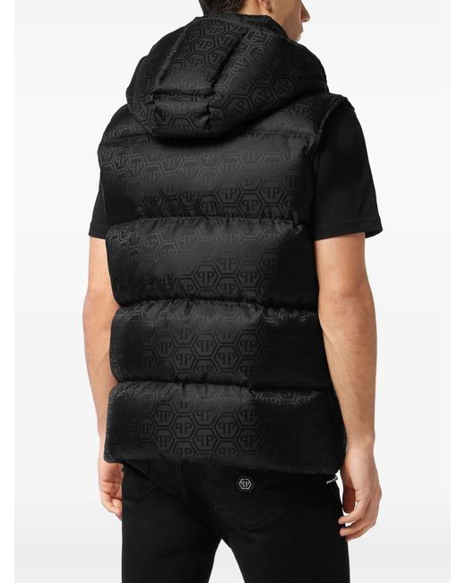 Philipp Plein Black Nylon Down Vest Monogram for men