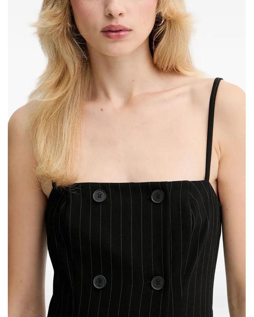 Gestuz Black Double-Breasted Pinstriped Jumpsuit