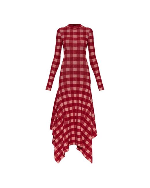 AMI Maxi Checkered Wool And Cotton Godet Dress