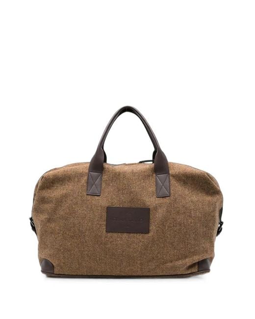 Gran Sasso Brown Herringbone-Weave Wool Tote Bag for men