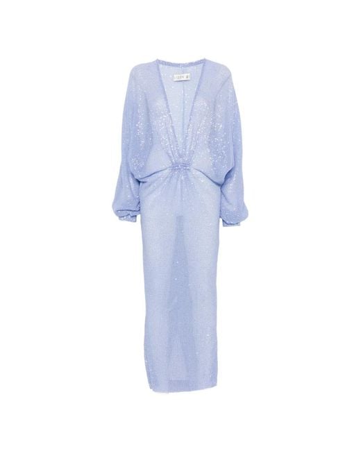 L'idée Blue Drembellished Pleated Maxi Dress