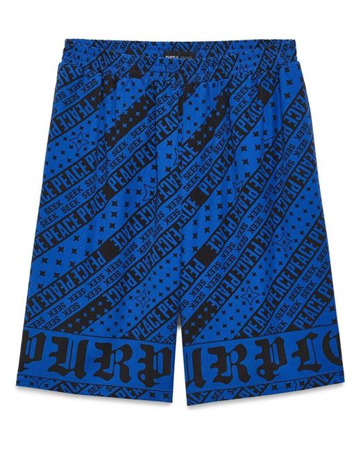 Purple Brand Blue Bandana-print Lyocell Track Shorts for men