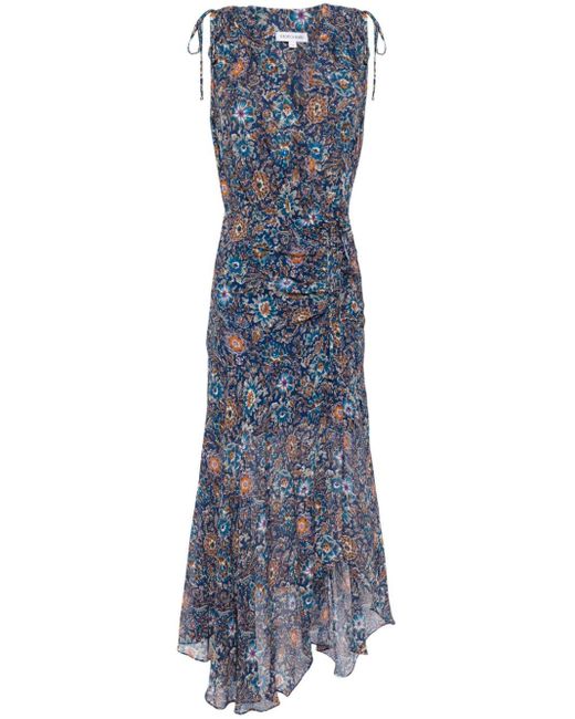 Veronica Beard Blue Dovima Kleid mit Blumen-Print