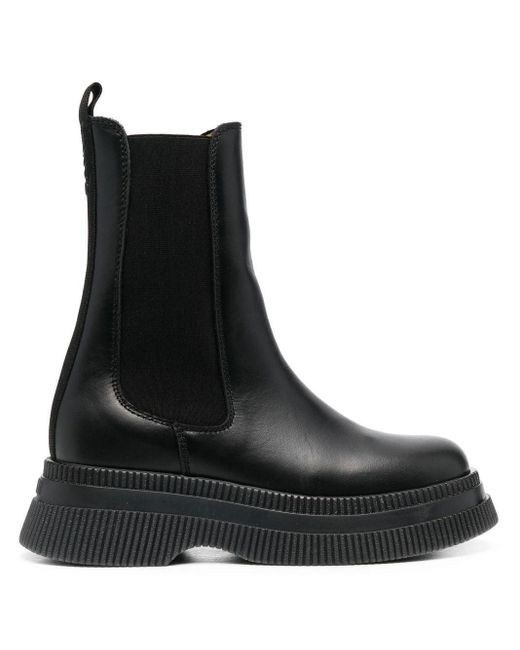 Ganni Creepers Leather Chelsea Boots in Black | Lyst