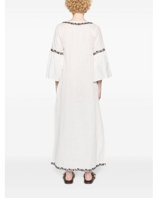 P.A.R.O.S.H. White Ciclone Floral-embroidered Maxi Dress