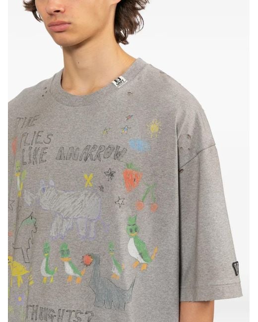 Maison Mihara Yasuhiro メンズ グレー ダメージ グラフィック Tシャツ 