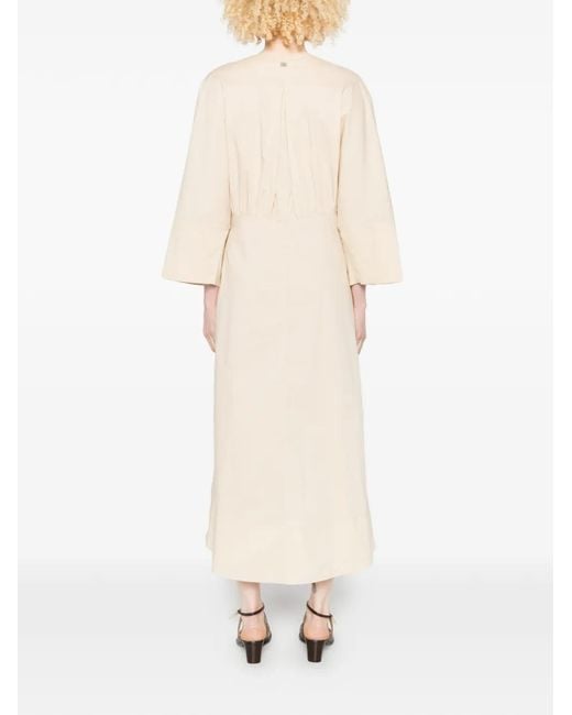 Panicale White V-Neck Belt Midi Dress