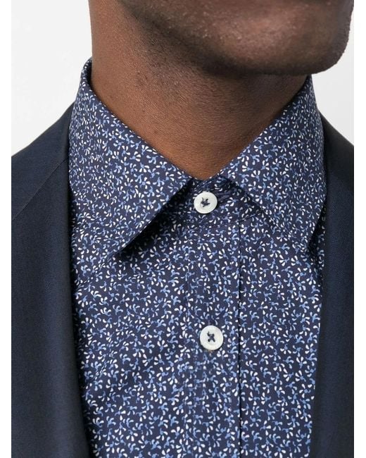 Canali Blue Floral-Pattern Print Classical Shirt for men