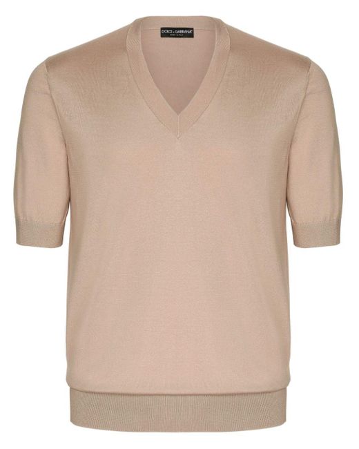 Dolce & Gabbana Natural Short-sleeve Silk T-shirt for men