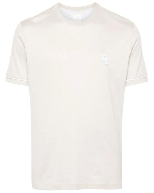 Eleventy White Logo-Embroidered Cotton T-Shirt for men