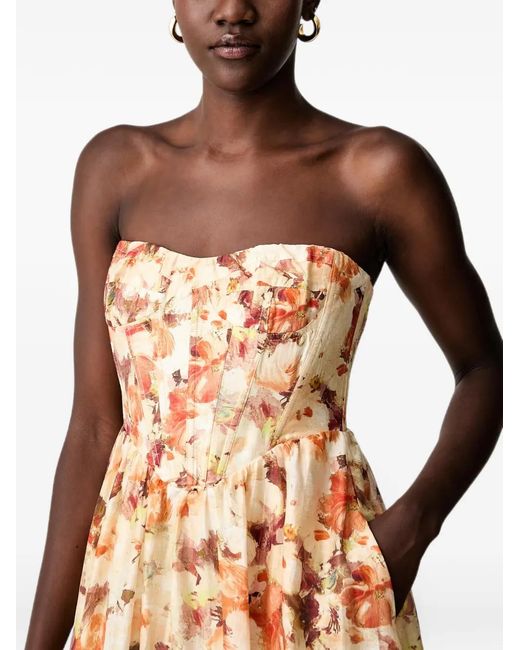 Bardot Natural Lola Floral-Print Corset-Style Midi Dress