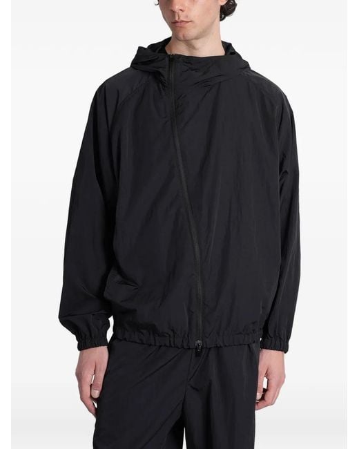 Attachment Black Asymmetric-Zip Hooded Jacket for men