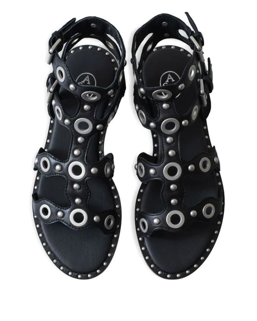 Ash Black Double-Buckle Leather Flat Sandals