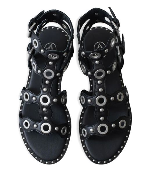 Ash Black Double-Buckle Leather Flat Sandals