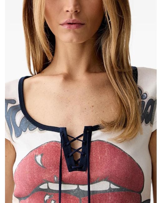 Miss Sixty Red Lace-Up Graphic-Print T-Shirt