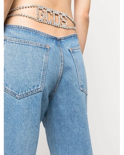 Gcds Blue Straight Jeans With Crystal Embellished Details