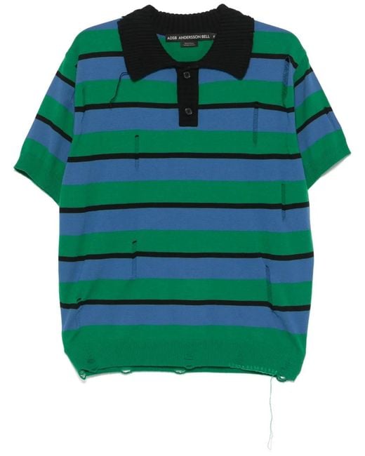 ANDERSSON BELL Green Damaged Striped Polo Shirt for men