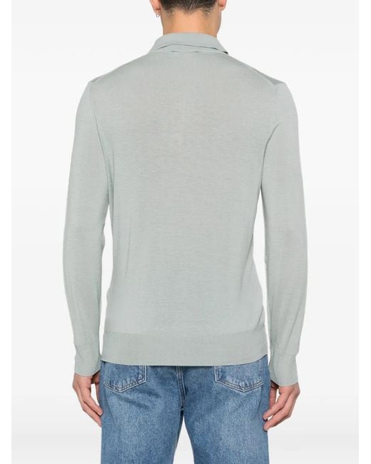 Canali Geripptes Poloshirt mit Knopfverschluss in Gray für Herren