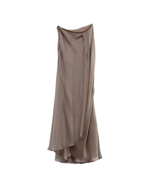 YANGKEHAN Brown Long Draped Layered Skirt