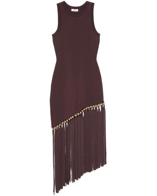 Sandro Purple Fringe-Trim Midi Dress