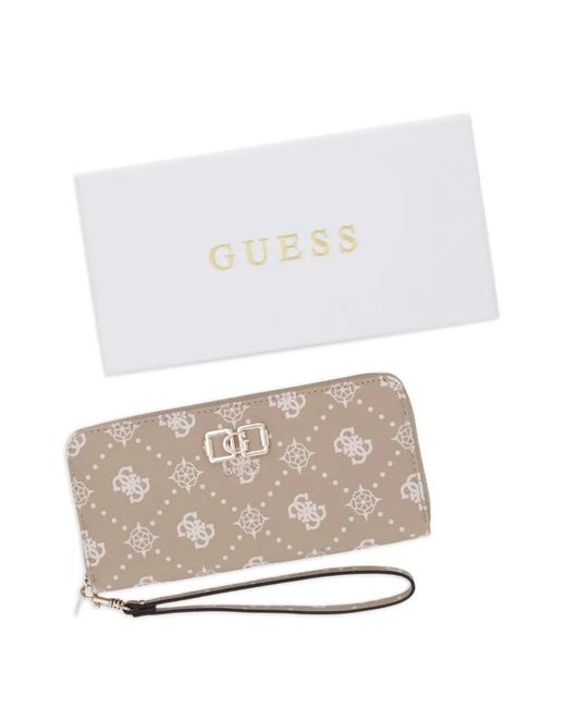 Guess Natural Emelie Monogram-Print Logo-Plaque Wallet