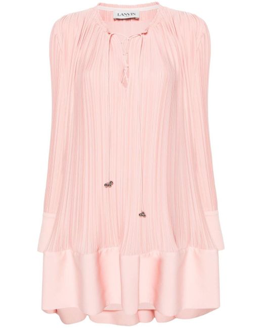 Vestido corto plisado con flecos Lanvin de color Pink