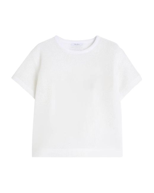 Max Mara White Mesh Short-Sleeved Top