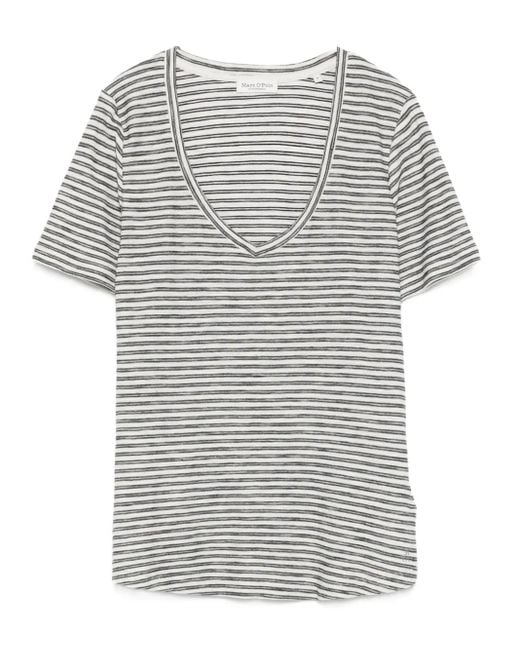 Marc O' Polo Gray Striped V-Neck T-Shirt