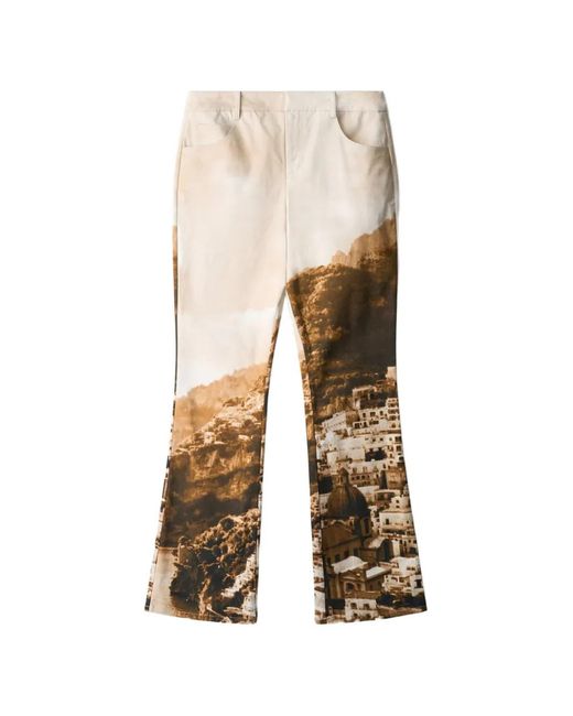 Staud White Andie Landscape-Print Trousers