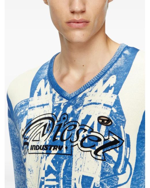 DIESEL Blue V-Neck Knitwear for men