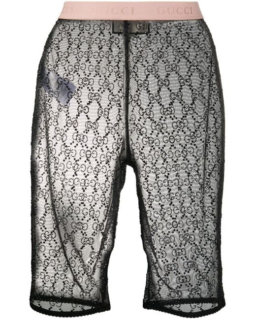 Gucci Black Sheer Embellished Cycling Shorts
