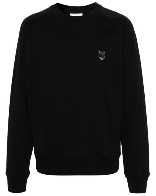 Maison Kitsuné Black Fox-Patch Cotton Sweatshirt for men