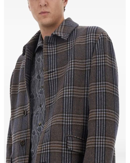 Etro Black Plaid-Pattern Coat for men